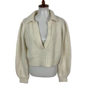 DH New York Sweater Medium White Chunky Wool Blend Pullover Fall Winter